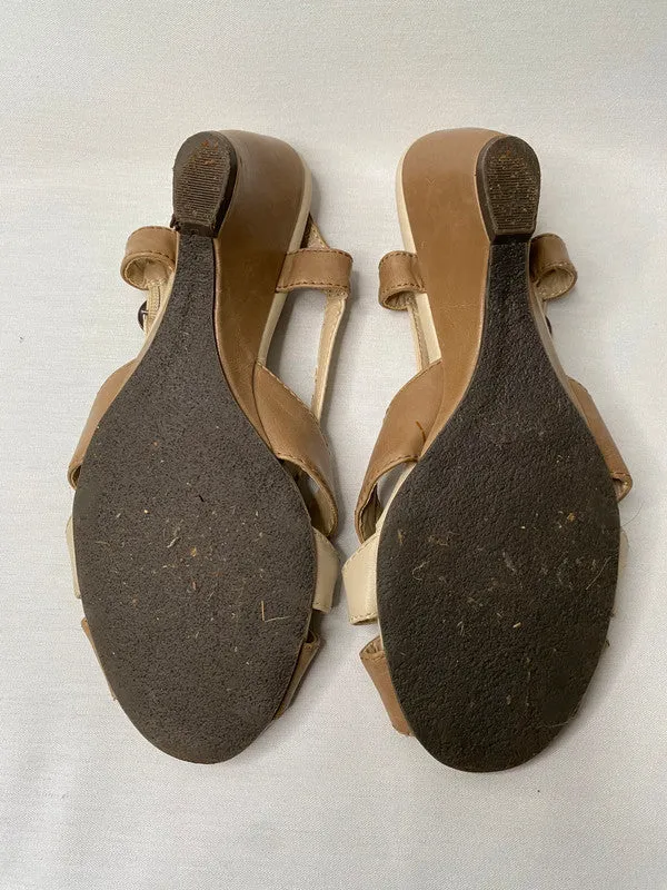 Comfort plus - cream brown wide fitting strappy wedge sandals