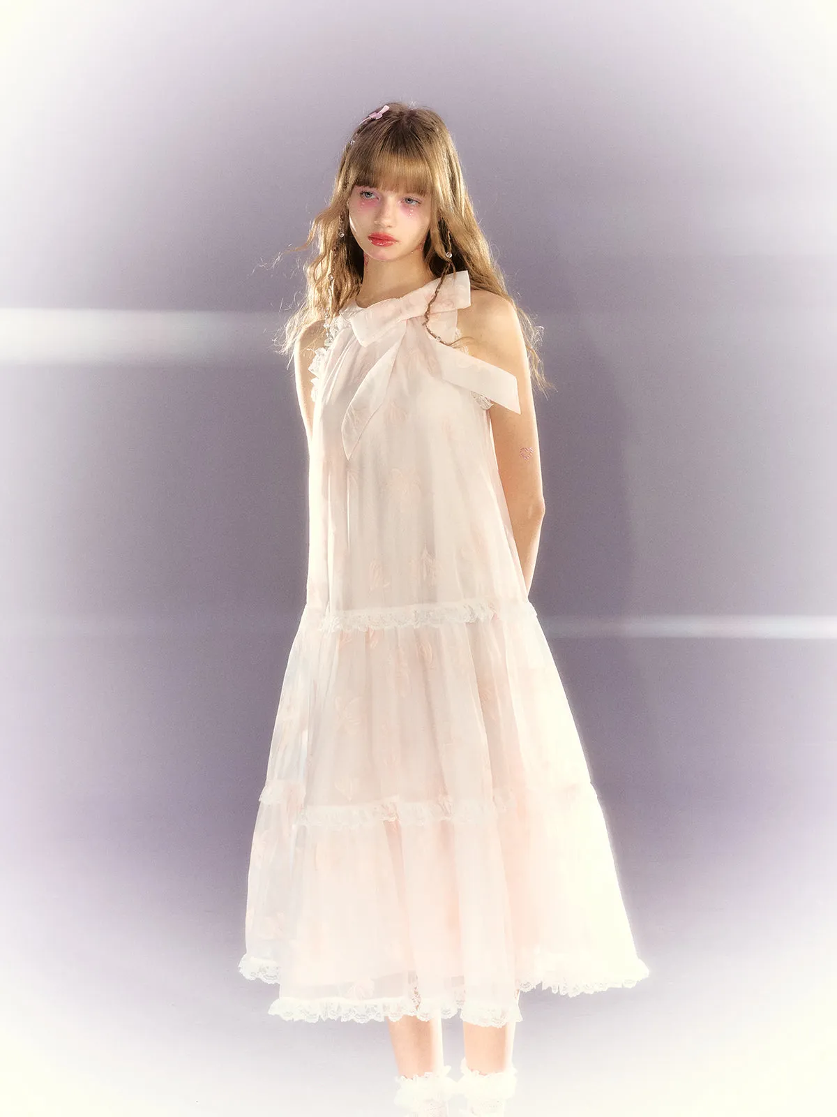 Flower & Butterfly Lace American Sleeve A-Line Dress