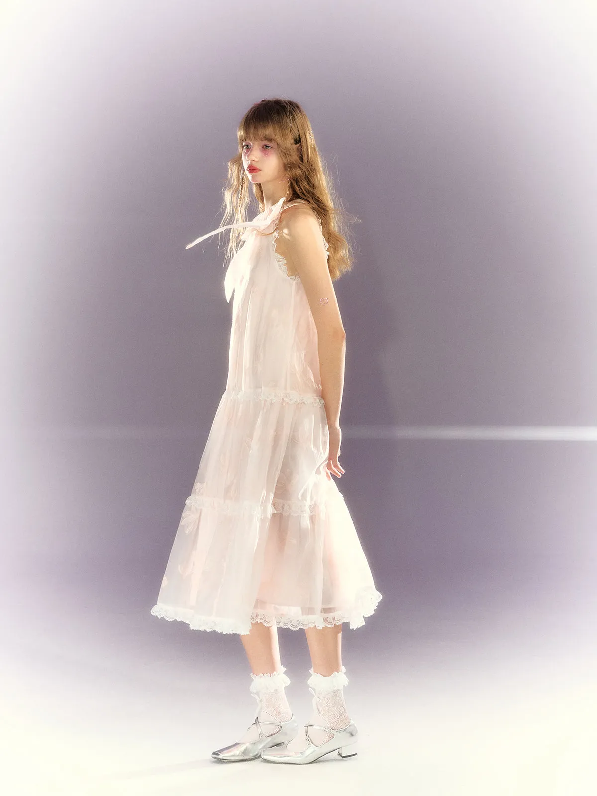 Flower & Butterfly Lace American Sleeve A-Line Dress