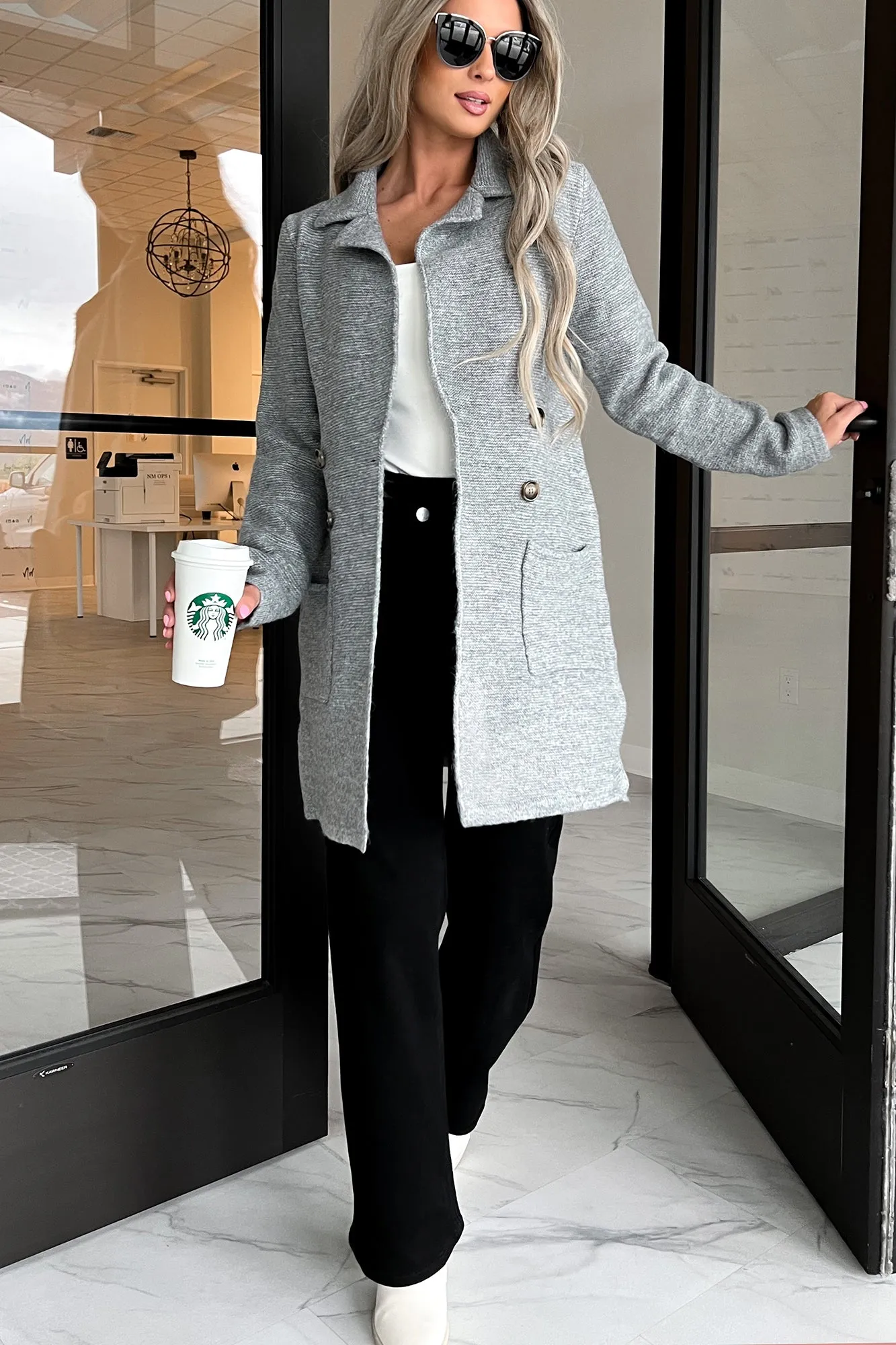 Forever Fall Open Front Sweater Coat (Heather Grey)