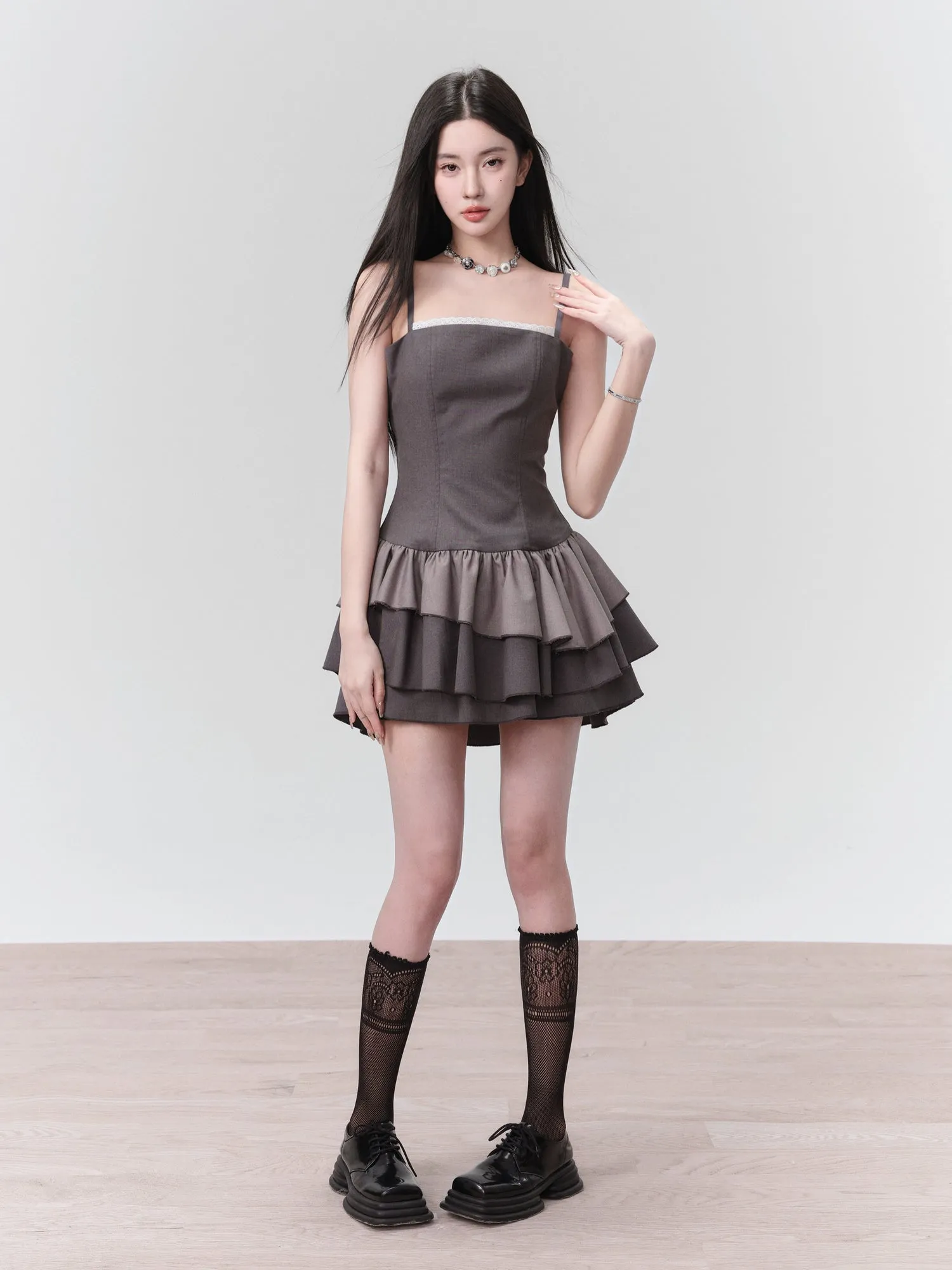 Lace Splicing Suspender Princess Dress & Culottes