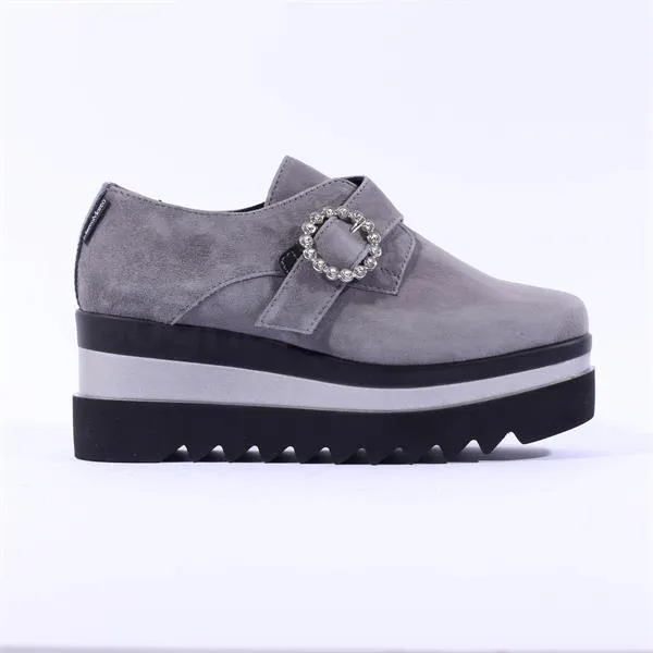 Luna Diamante Buckle Shoe - Grey Suede