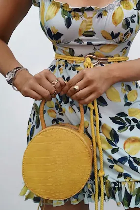 Mustard Faux Croc Circle Handbag - Jackie