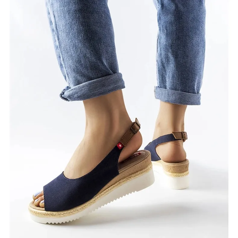 Navy blue wedge sandals Big Star JJ276046