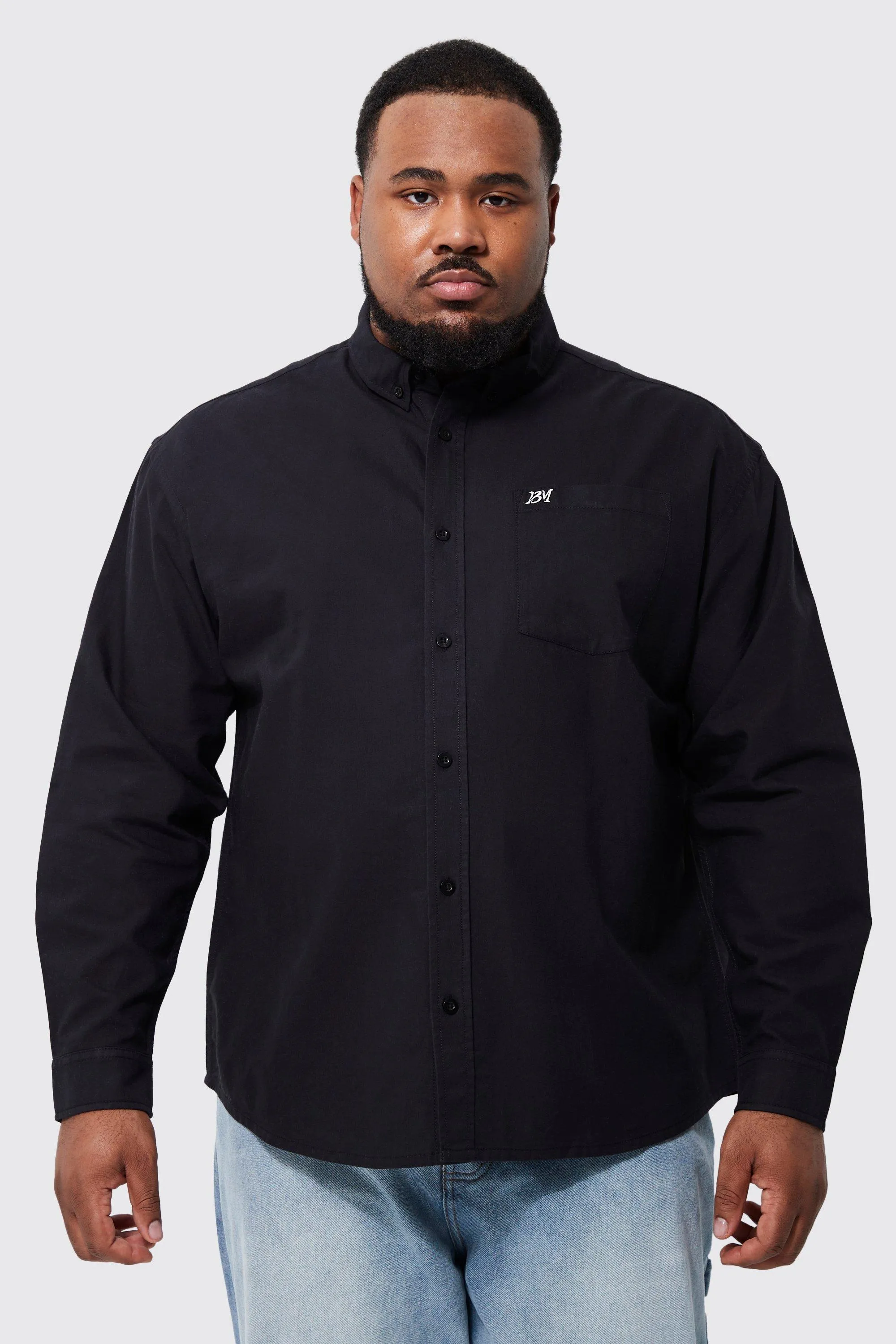 Plus Relaxed Fit Oxford Shirt With Embroidery