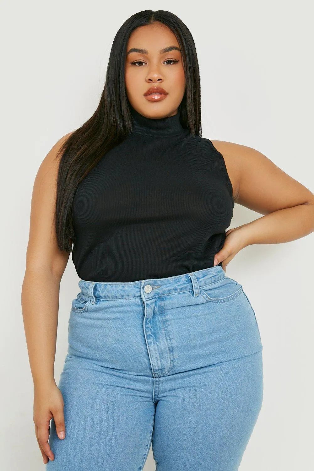Plus Rib High Neck Top