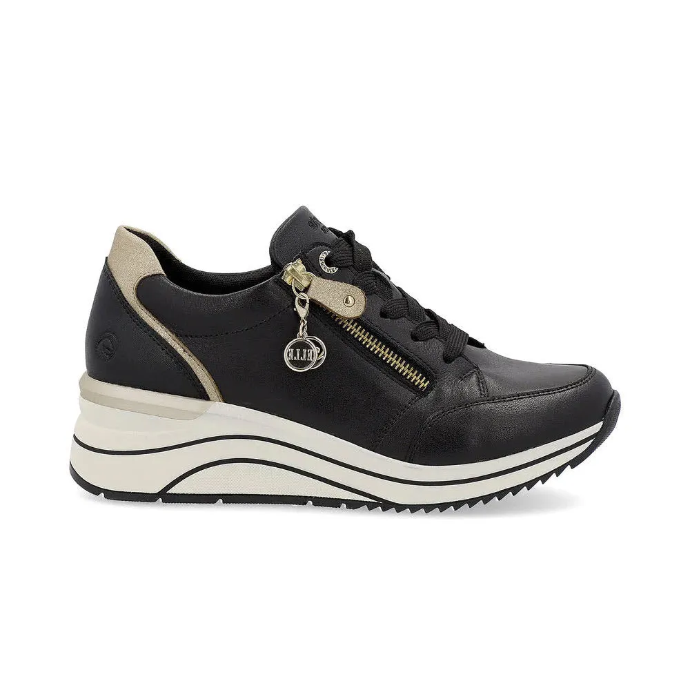 REMONTE WEDGE SNEAKER WITH ZIP BLACK/GOLD - WOMENS