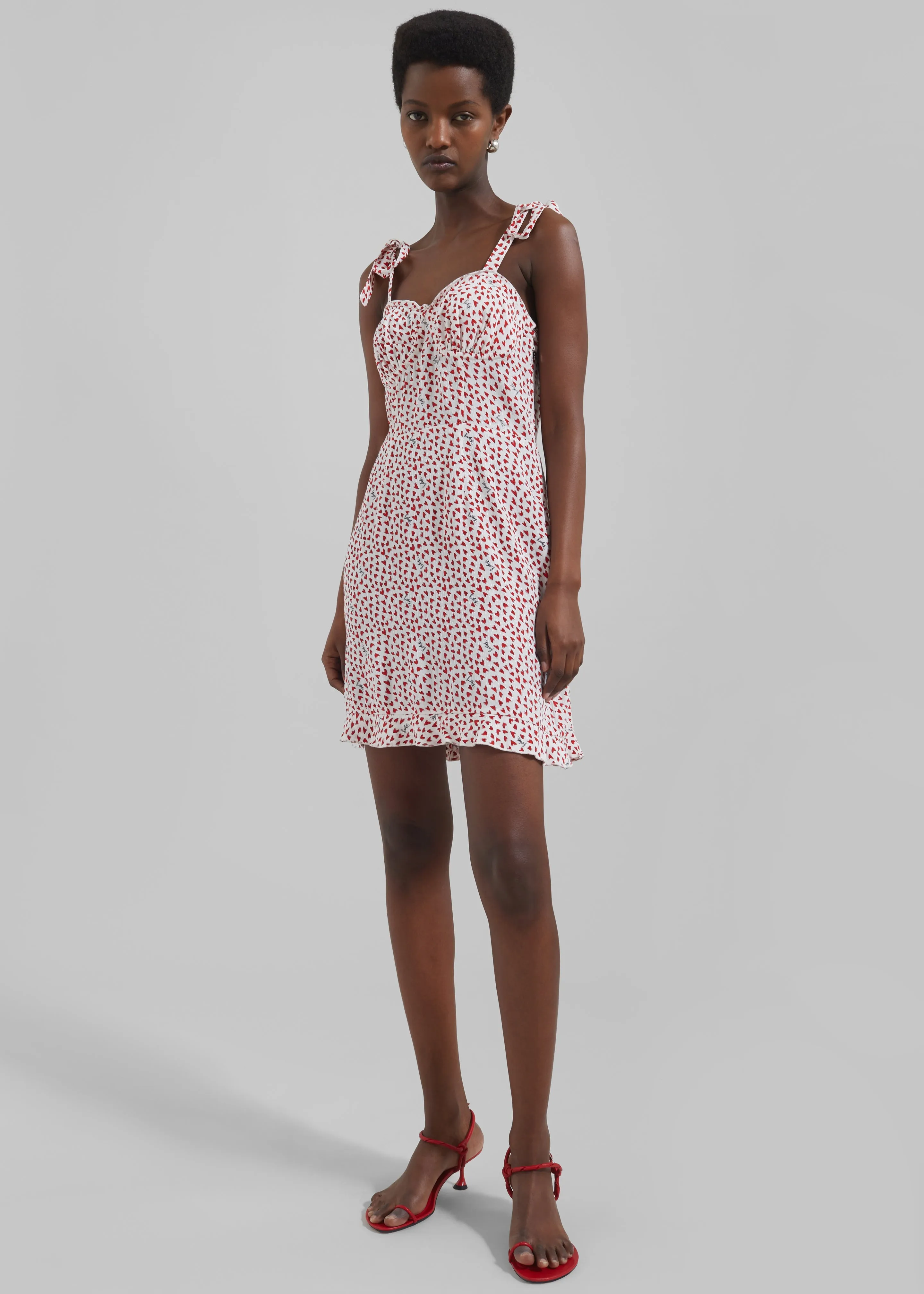 Rotate Printed Mini Ruffle Dress - Happy Hearts/Bright White Comb