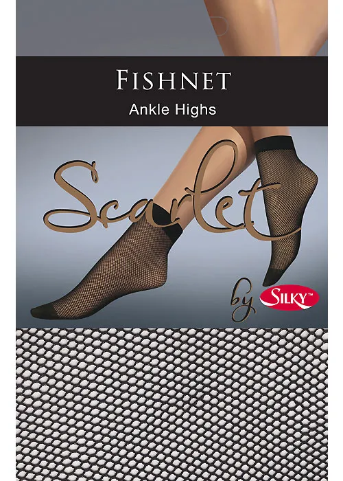 Silky Scarlet Fishnet Ankle Highs ()