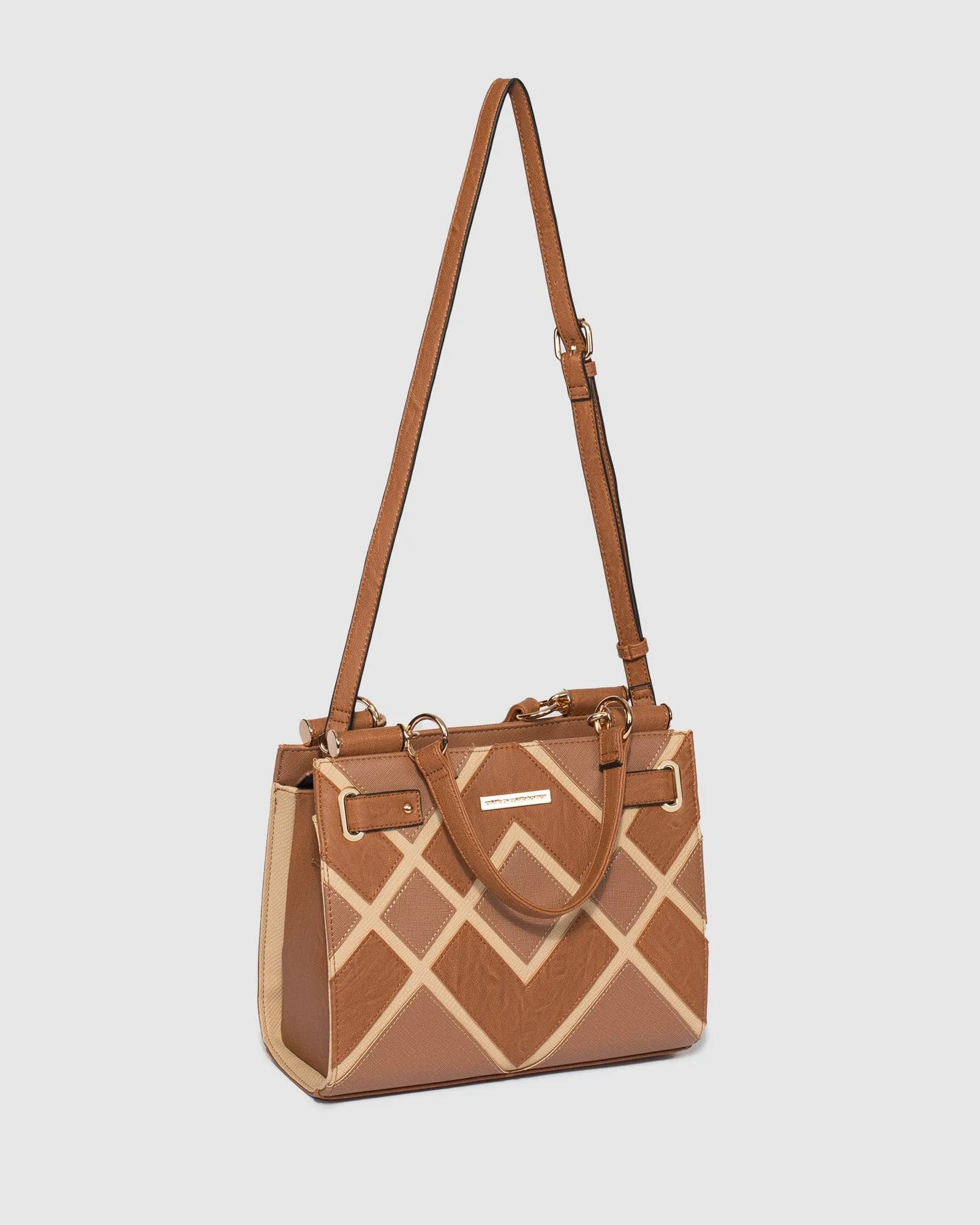 Tan Stephanie Diamond Square Tote Bag