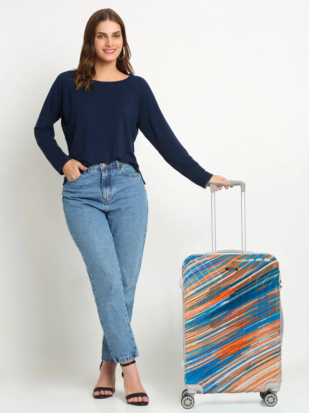 Textured & Printed 360 Degree Rotation Hard medium-Sized Trolley