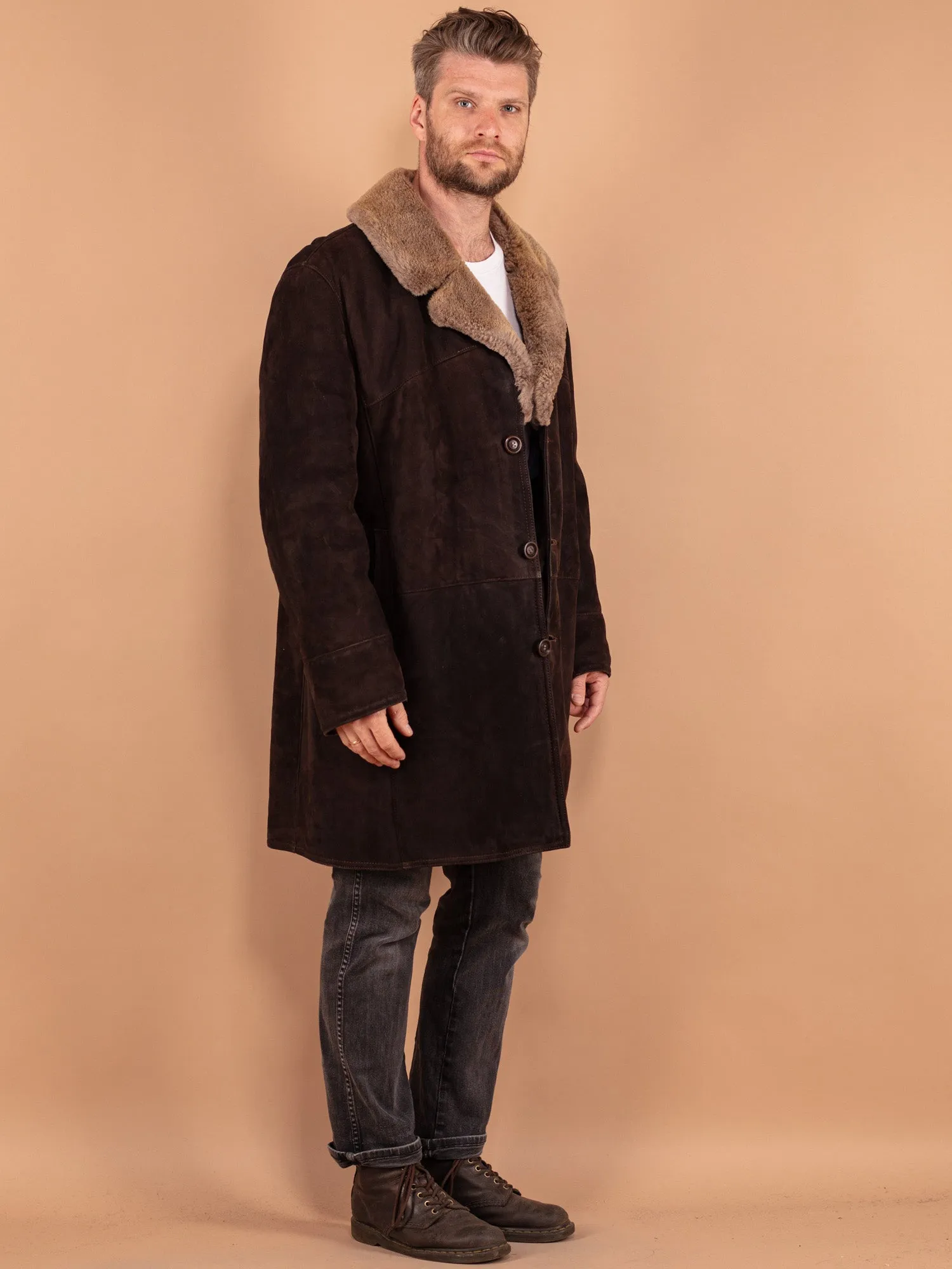 Vintage 70's Men Sheepskin Coat in Brown
