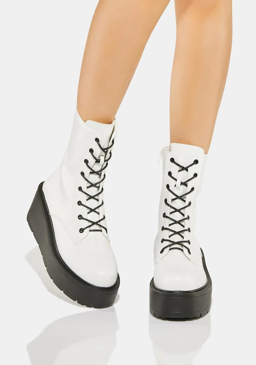 White Talos Platform Combat Boots-